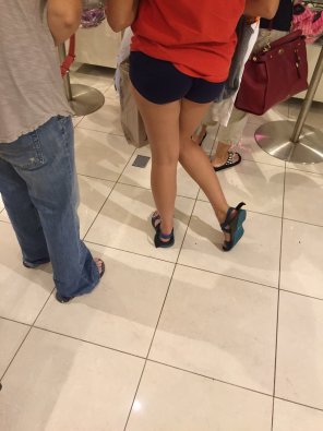 amateur photo Booty shorts at the mall