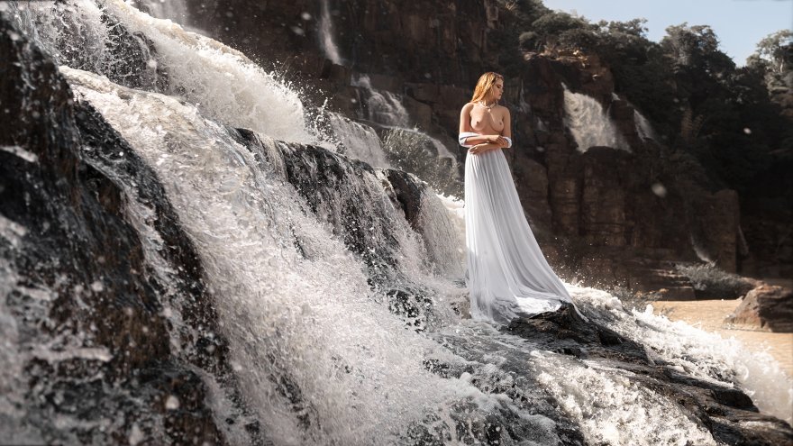 White Dress at a Waterfall