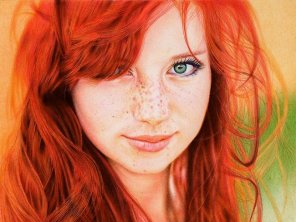 アマチュア写真 Redhead Girl by Samuel Silva, ballpoint pen on paper
