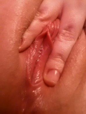amateur photo My tight little pink pussy, complete with wetness bubbles. ;P