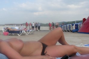 Wife's sexy curves - topless on cruise ship.