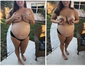 amateur photo Pregnancy makes your tits huge! Hand bra on/off â˜ºï¸