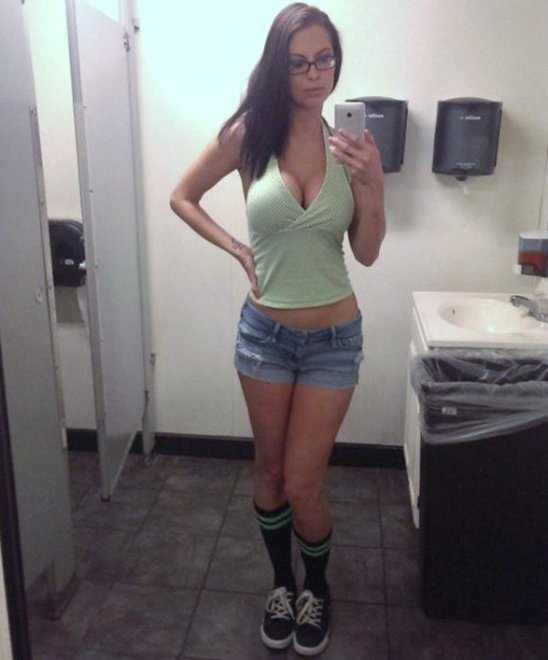 Cleavage, glasses, shorts and striped socks....wow