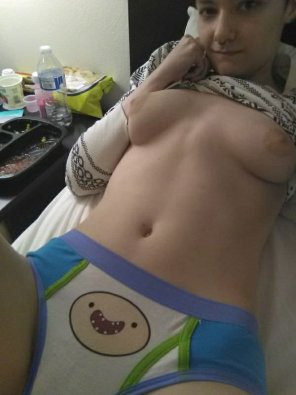 Lounging in my hotel in my adventure time underwear :)