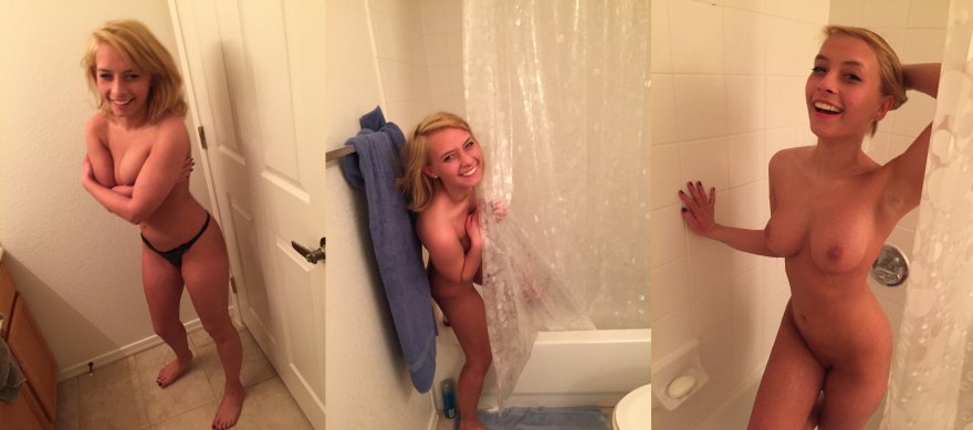 Shy cutie getting in the shower