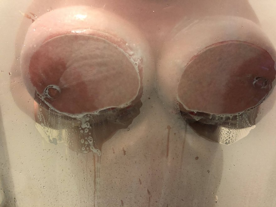 Soapy titties pressed against shower door ðŸ¤¤
