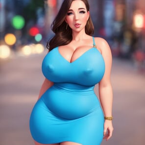アマチュア写真 00075-87091241-Angela White, blend, cleavage, nipple outline, sexy dress, in middle of city, blurry background, cinematic lighting, solo, detai