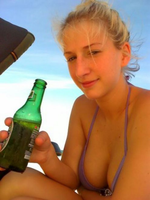 Blonde cutie with a beer