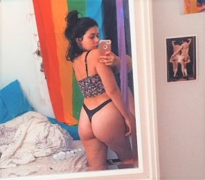 barely 18, girl with the best ass I know showing it off in a tiny thong pulled up her ass crack on social media