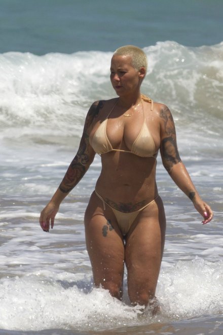Amber Rose. Beach. Small bikini.