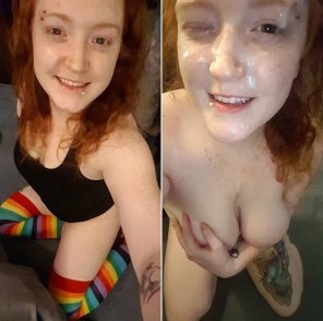 zdjęcie amatorskie Who doesn't love a good before/after of a ginger cumslut? [oc][f]