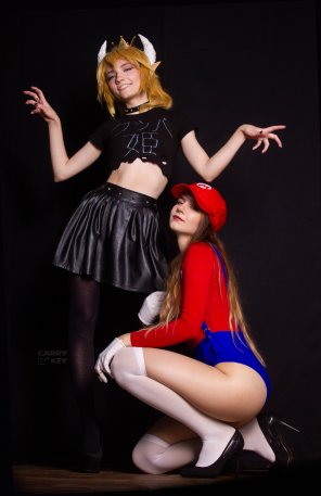 Bowsette and Lady Mario by CarryKey and Silinarite