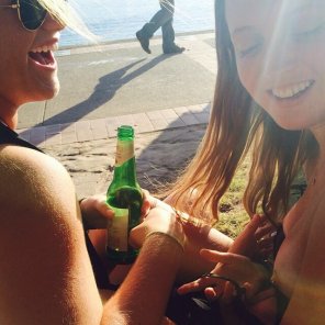 amateur photo Happy girls by the beach