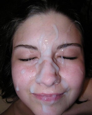amateur photo Smiling and enjoying that hot load on her face.