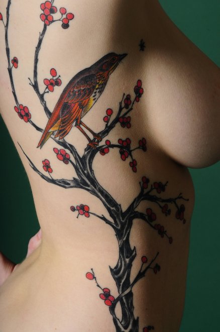 Large image [2848x4288] of a lovely cherry blossom tattoo on what I presume is the side of a hot chick!
