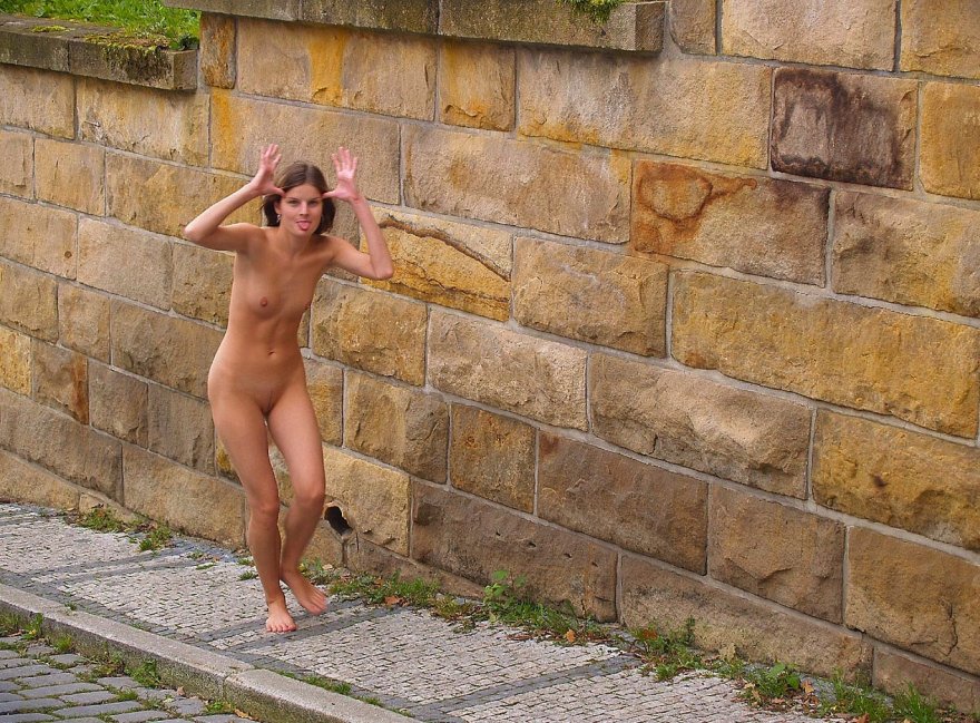 public naked Girl stripping in