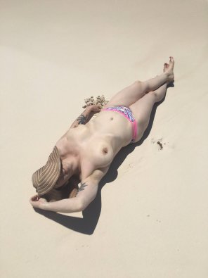 Topless In Panties At The Beach Porn Pic