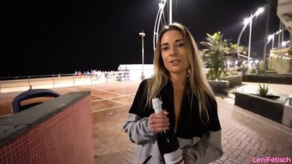 German Milf Fucks Her Ass In Public With Champagne
