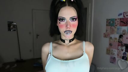 This Sexy Blue-Lipped Angel Goes BaLisstic With Her Spit, Making A Mess Of Her Own Face