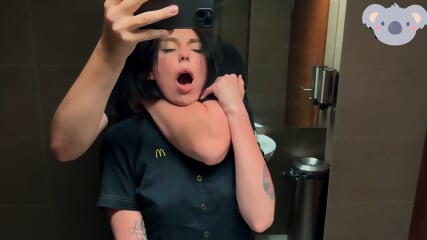 Delicious Busty McDonald's Waitress Gets Fucked In The Bathrooms