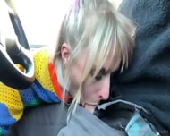 Delicious Busty Blonde Swallowing Cock In The Car