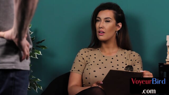 CFNM voyeur babe teases wanking dude during casting