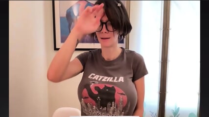 Brunette nerd huge tits