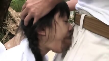 Japanese girl outdoor throat fuck training