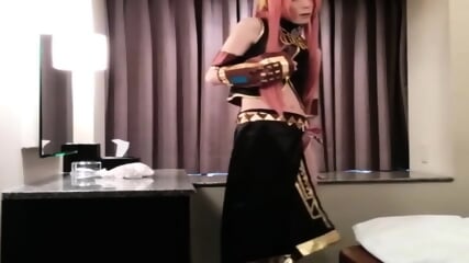 Asian Crossdresser Cums Cosplaying