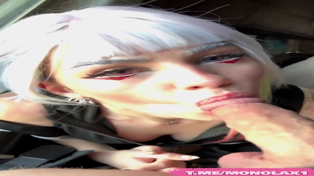 Cyberpunk Lucy cosplay sloppy blowjob facial