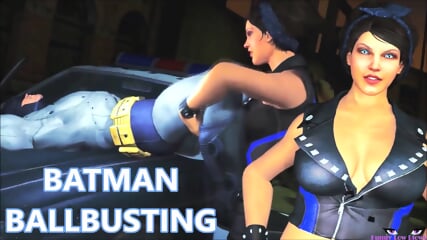 nut punch BATMAN BALLBUSTING 4 times by busty mistress