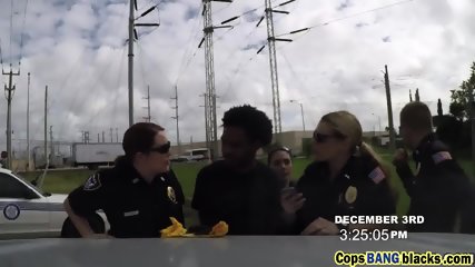 Two Hot Busty MILF Cops Arrested And Blackmailed A Young Black Stud