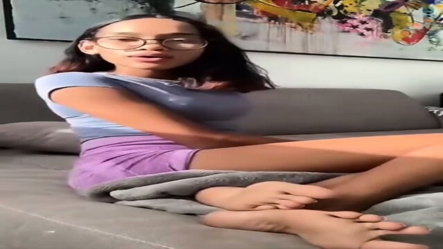 Little Latina teen 18+ With Eyeglasses Displaying Her Delicious Feet And T