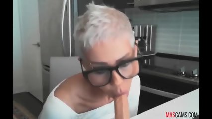 Blonde Nerd Girl Licking Dildo On Webcam