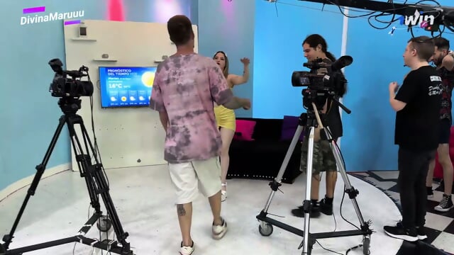 Double Vaginal Group Sex For Weather Reporter On Set   Divina Maruuu   Hottest Porn!