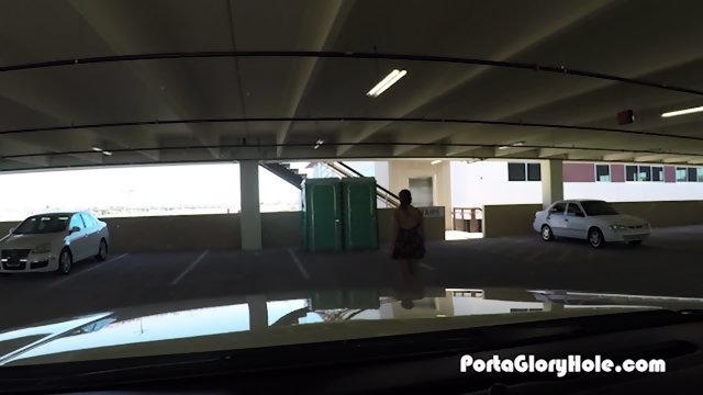 Asian swallows loads of cum in public porta potty gloryhole