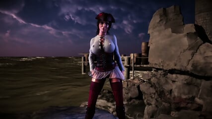 Pirate Queen Lara Croft Seductively Dances On The Coast Before Storm