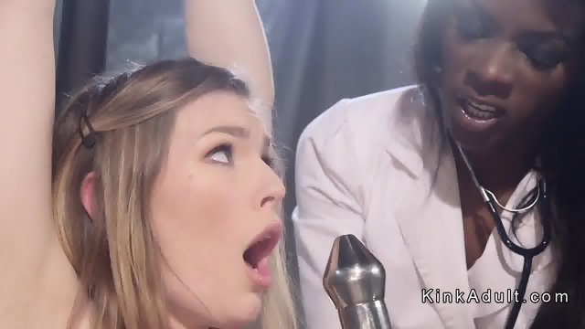 Ebony nurse anal fucks babe in bondage