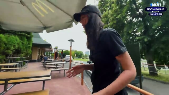 Risky public fuck-fest at McDonald’s toilet. Fucked a worker for splattered soda! – Eva