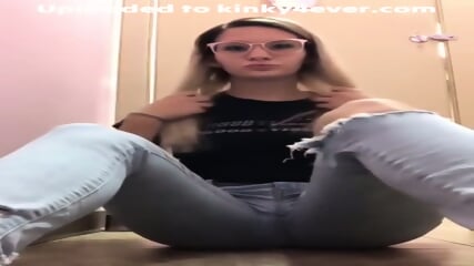 Geeky Blonde Showcases Her Yummy teen 18+ Feet In Tight Blue Jeans