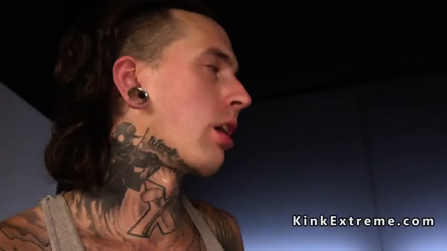 Tranny and inked guy anal fucking each other