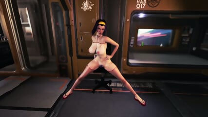 Busty waifu Faye Valentine solo poses to music in sexy red lingerie