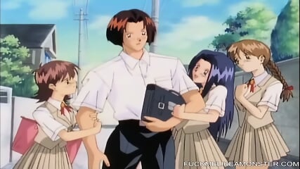 Busty anime teen screams as she drips cum