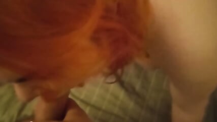 Redhead gets slammed doggy style before sucking on a dick