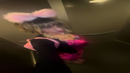 Cute Cum Slut in Pink Mini Dress