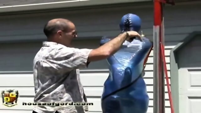 Blue Armbinder And Saran Wrap  Kinky4Ever