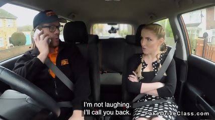 Pigtailed Busty Blonde Bangs Driving Instructor