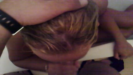 Blonde MILF with big tits fucked in tits, eat cum.