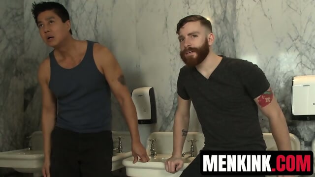 Submissive Jason Maddox tied up and sucked by fetish guys