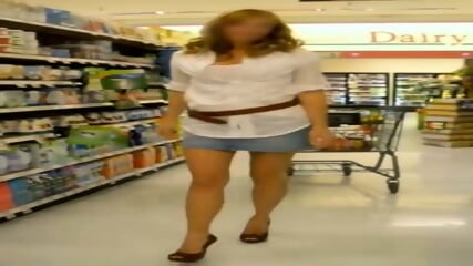 Stunning Blonde Loves Wearing Short Jeans Skirt And High Heels While Buying Groceries  Kinky4Ever